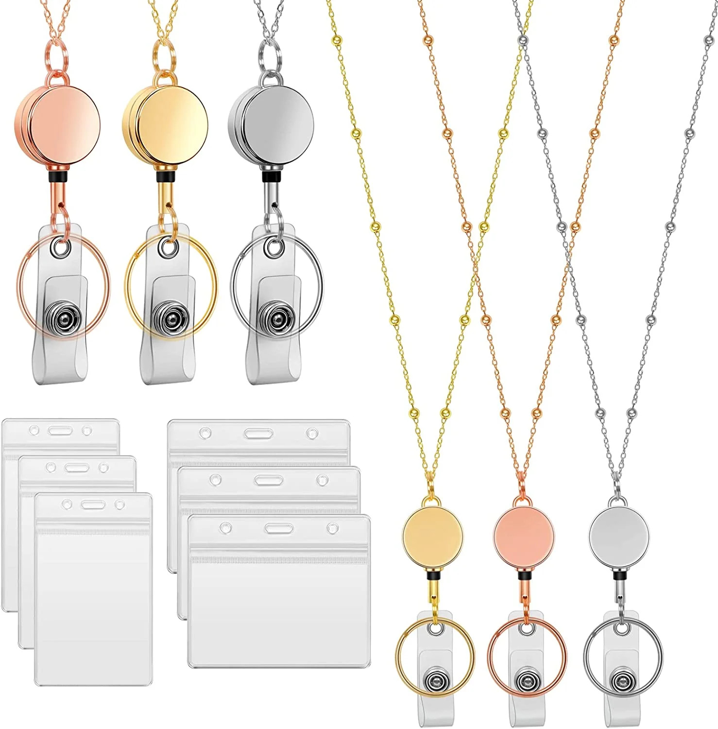 Retractable Badge Reel Lanyard with ID Holder , 3 Pcs Fashion Beaded Badge Lanyard with 6 Waterpr... | Walmart (US)