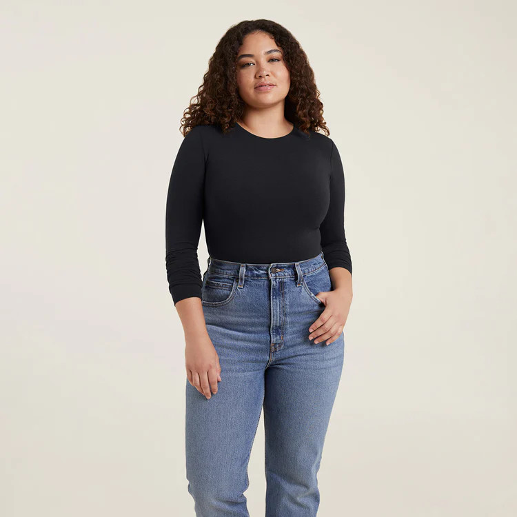 Cotton Crewneck Bodysuit | Black | nuuds