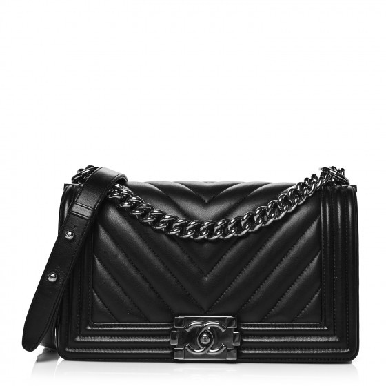 CHANEL Lambskin Chevron Quilted Medium Boy Flap Black | FASHIONPHILE | FASHIONPHILE (US)