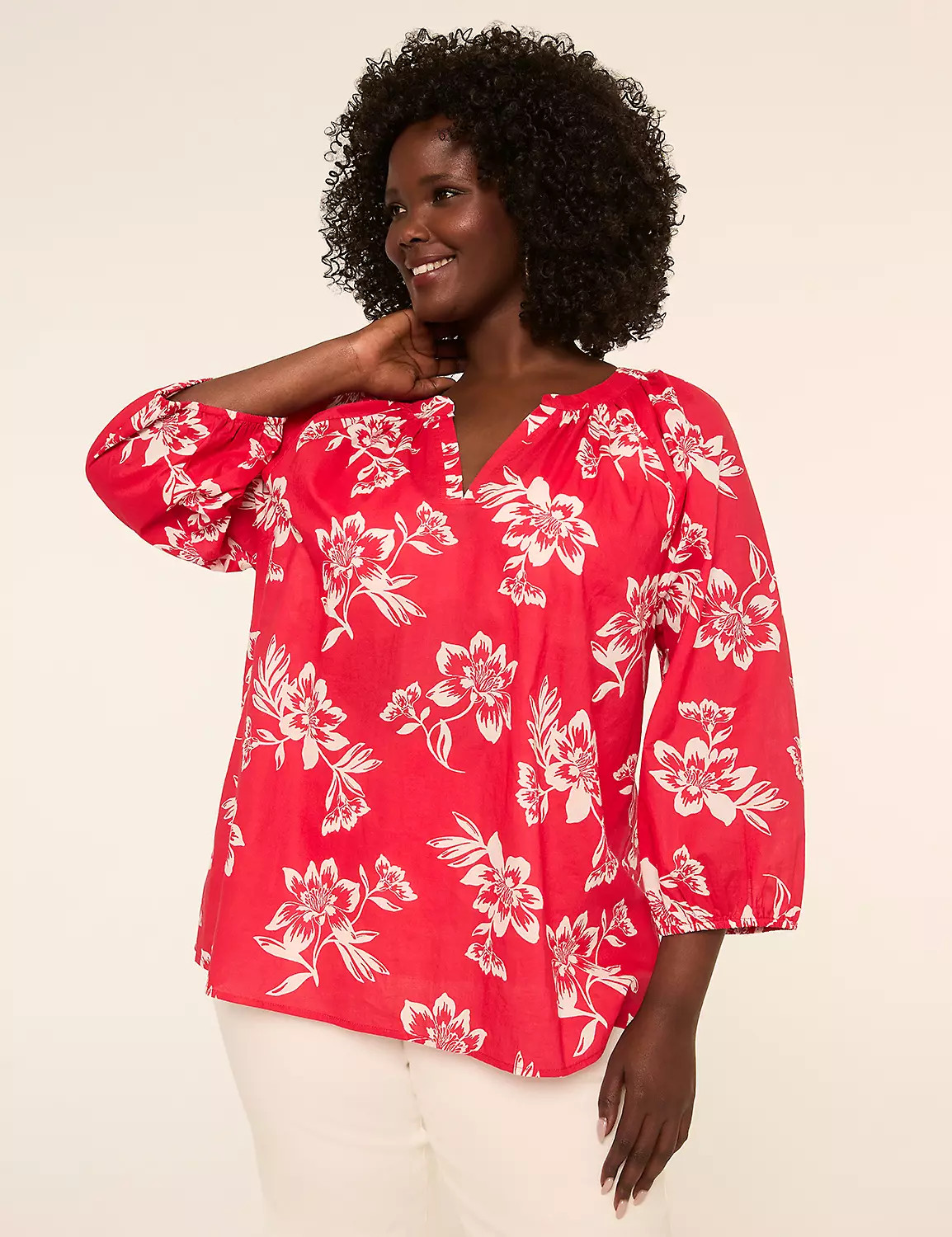 Notch-Neck Elbow-Sleeve Blouse | LaneBryant | Lane Bryant (US)