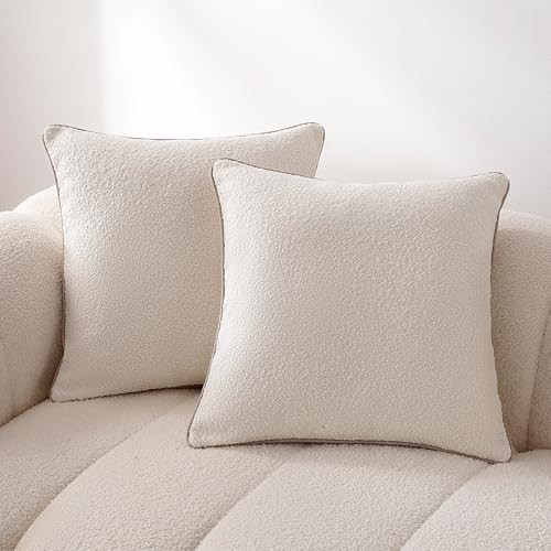 Amazon Basics Boucle Throw Pillow Covers for Couch, Living Room, Home Decor with Hidden Zipper, White, 20×20in, Pack of 2 | Amazon (US)