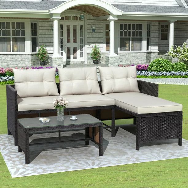 Segmart 3 Pieces Patio Furniture Sectional Set, Outdoor Furniture Set with Two-Seater Sofa, Loung... | Walmart (US)