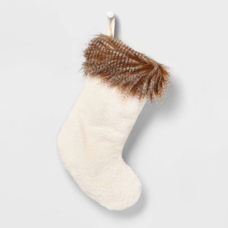 20" Plush Christmas Stocking with Faux Fur Trim Cream/Brown - Wondershop™ | Target