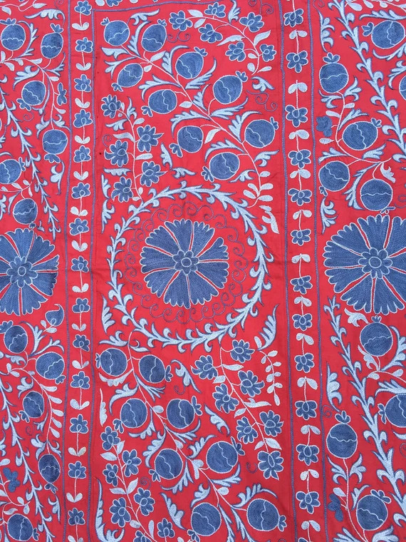 Large Suzani Bedspread Red Blue Bedcoverlarge - Etsy | Etsy (US)