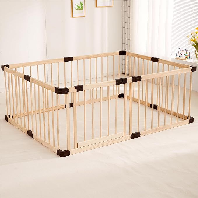 Baby Playpen Fence Yards Area with Door Wooden,Playpen Play Pens for Babies and Toddlers,Toddler ... | Amazon (US)