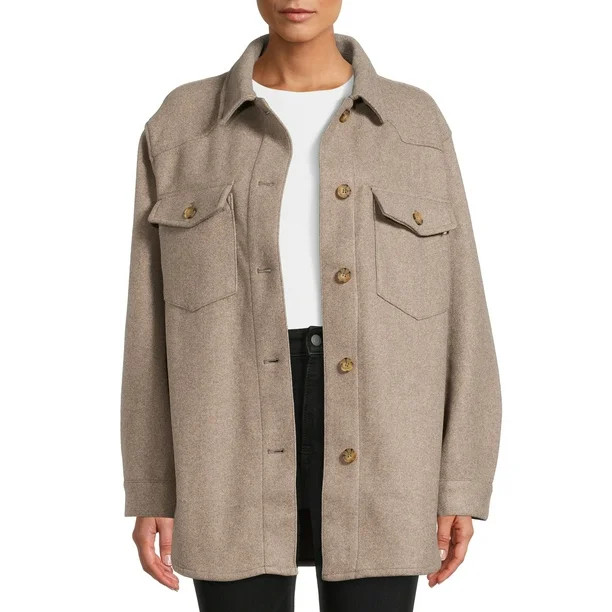 Love Tree Juniors' Fleece Oversized Shirt Jacket - Walmart.com | Walmart (US)