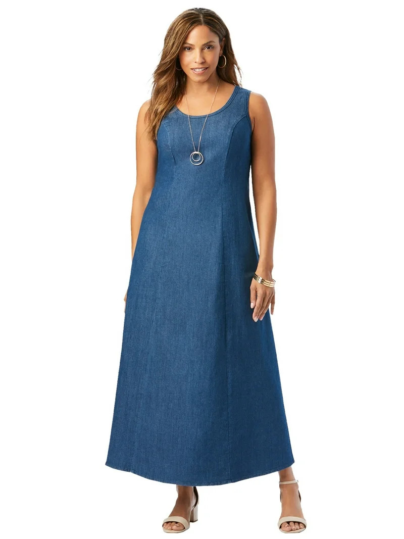 Jessica London Women's Plus Size Stretch Denim Maxi Dress | Walmart (US)