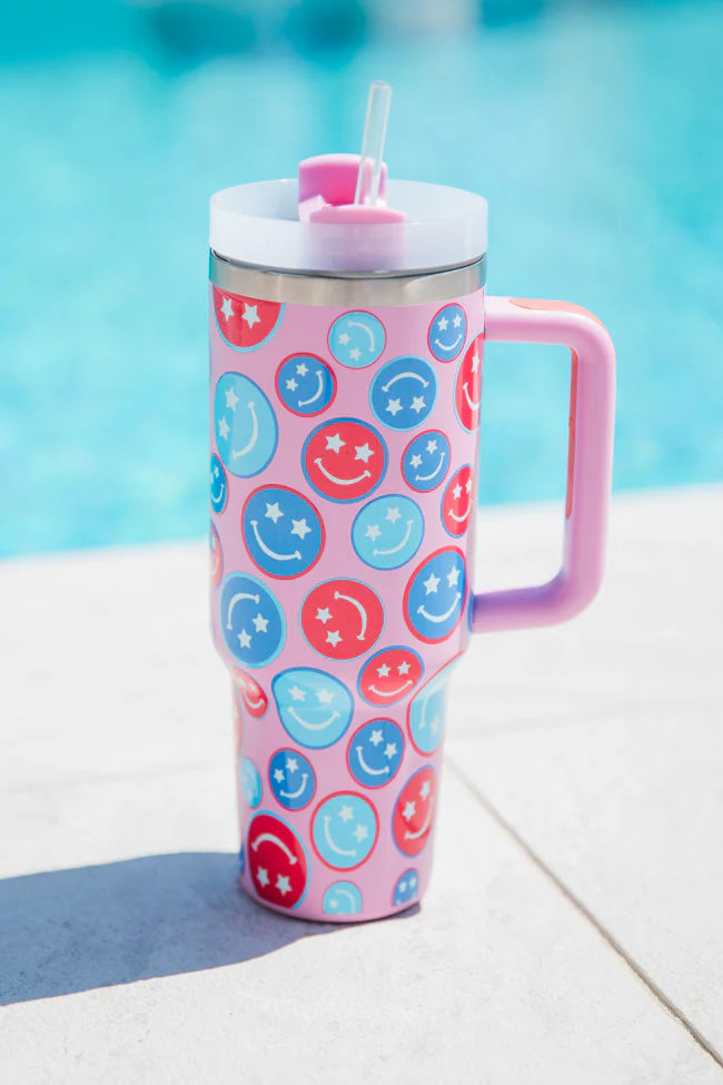 Sippin' Pretty Patriotic Smiley 40 oz Drink Tumbler With Lid And Straw | Pink Lily