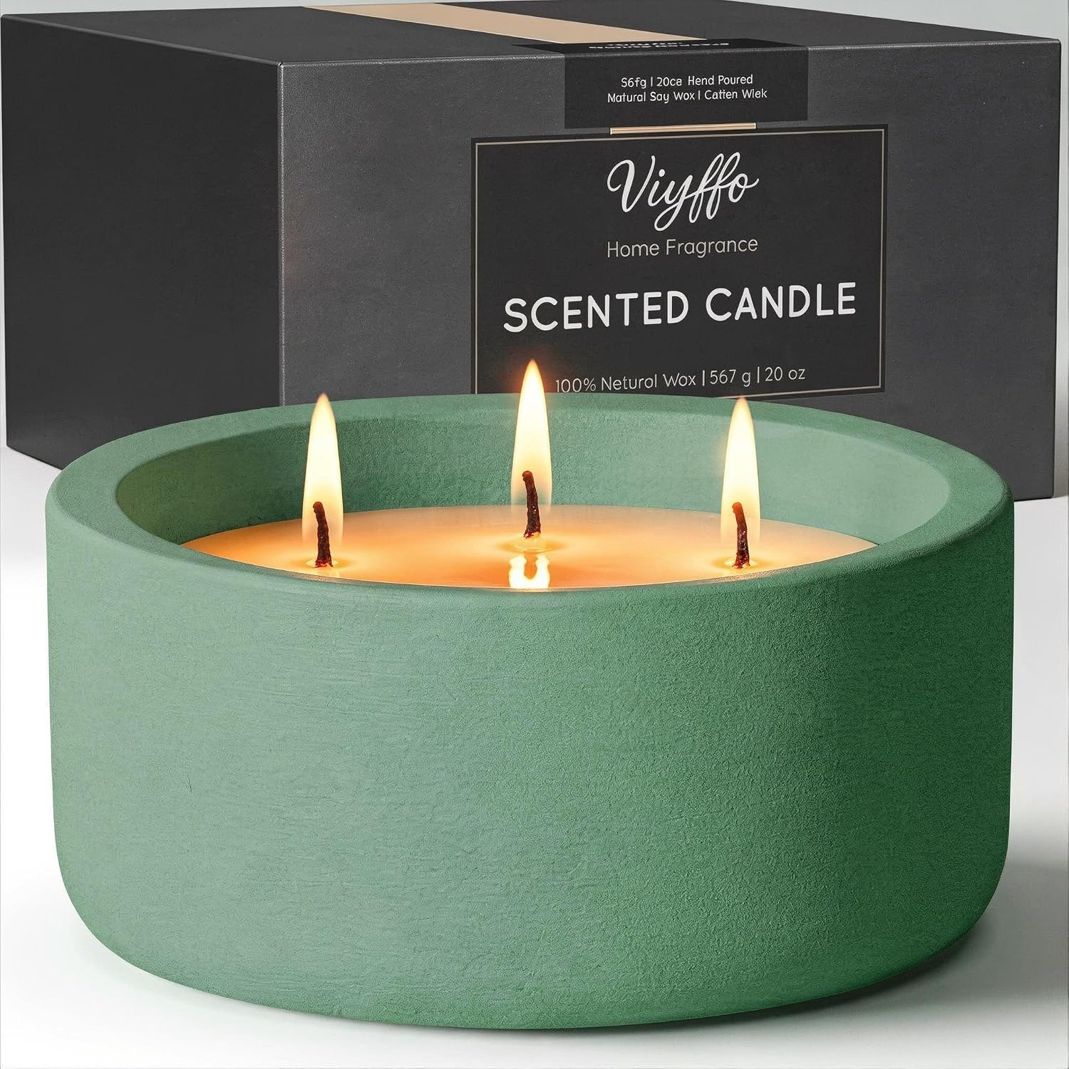 Viyffo Large Citronella Candle Outdoor, 3 Wick 20oz Citronella Candle Indoor, Non Toxic Soy Scented Candle, Green Ceramic Jar for Patio, Deck, Garden, Backyard & Camping, Home Fragrance, Décor & Gift | Amazon (US)