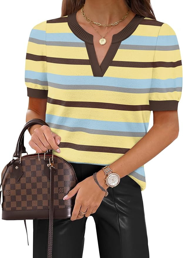 WIHOLL Spring Tops for Women V Neck Short Sleeve Sweaters for Women Business Casual Fashion Cloth... | Amazon (US)
