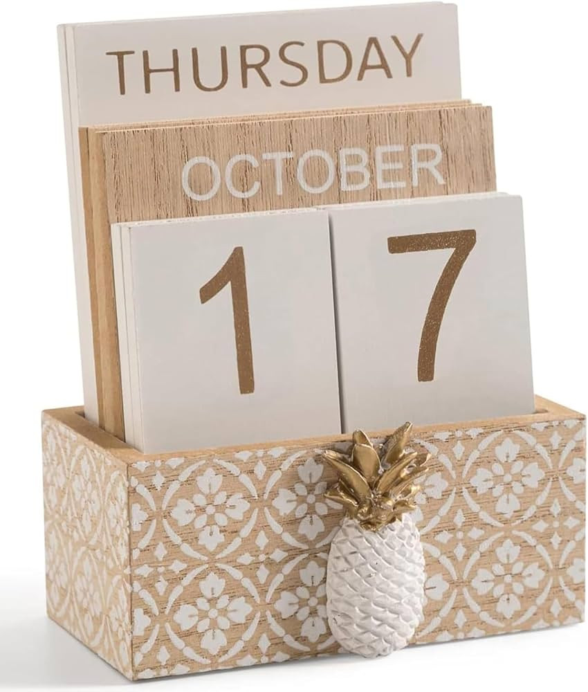 Wood Desk Perpetual Block Calendar, Daily Desktop Vintage Wooden Blocks for Home Farmhouse Office... | Amazon (US)