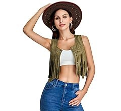 SweatyRocks Women's Suede Fringe Trim Sleeveless Crop Vest Jacket Button Front Coat | Amazon (US)