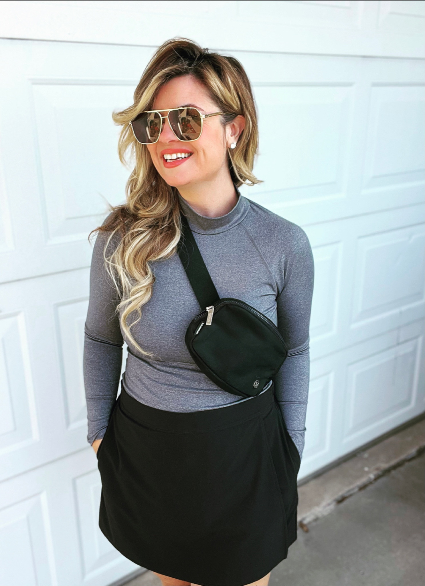 Athlesiure going into fall ALO skirts are so comfortable! Mock necks from Abercrombie are a sporty chic outfit idea paired with the skirts. LuluLemon belt bags add the trend vibe to the outfit. I’m obsessed with earrings and sunglasses to ensure the cool aesthetic in the most casual outfits. I love the skirts transitioning into fall with sweaters and zip ups. #Abercrombie #alo #athleticoutfits #beauty #fallfashion #falloutfits 

I’m a medium in everything.  

#LTKSeasonal #LTKstyletip #LTKfitness