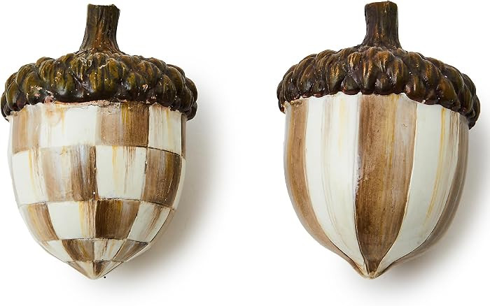 MACKENZIE-CHILDS Resin Acorn Figurines Set, Brown-and-White Mocha Check | Amazon (US)