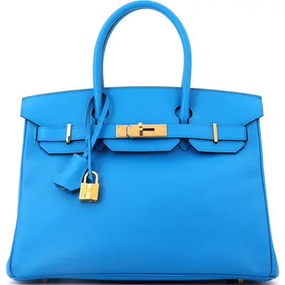 Pre-Owned Hermes Birkin Handbag Blue Epsom with Gold Hardware 30 in Bleu Zanzibar at Nordstrom, Size Small | Nordstrom