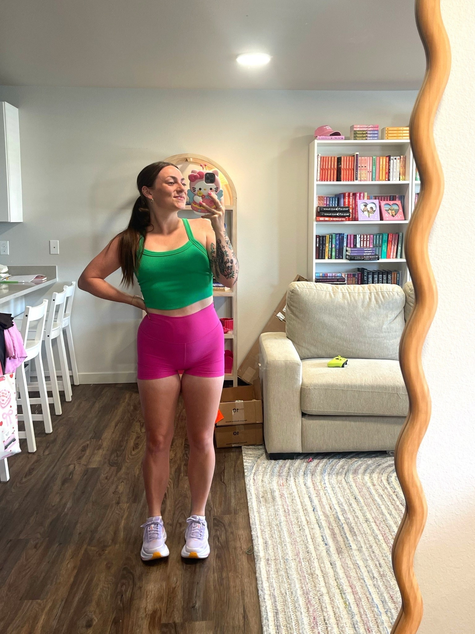 XS/S in the tank & S bike shorts
free people dupe 
Pink green colorful crop tank
Sneakers

#LTKSummerEdit #LTKActive #LTKFindsUnder50