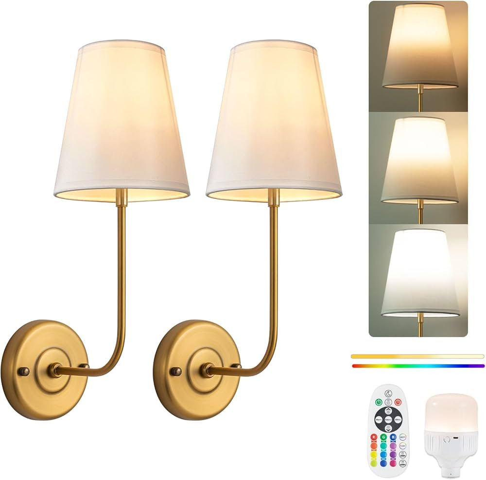 PASSICA DECOR Battery Operated Wall Sconces Set of Two, Rechargeable Wall Lights with 5200mAh Dim... | Amazon (US)