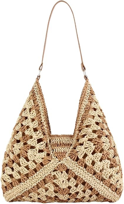Stylish Straw Beach Bag for Women, Large Hand-Woven Purse with Vintage Top Handle, Wicker Handbag... | Amazon (US)