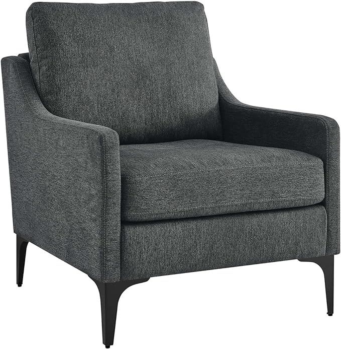 Modway Corland Upholstered Fabric and Metal Armchair in Charcoal | Amazon (US)