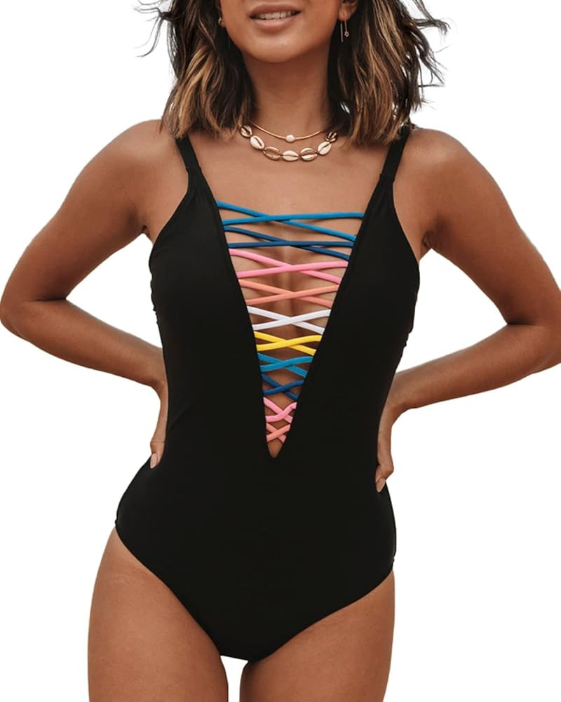 Roselychic One Piece Bathing Suit for Women Plunge Deep V Neck Bathing Suits Swimsuit | Amazon (US)
