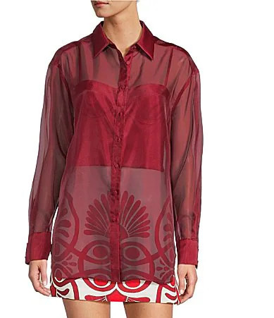 Antonio Melani Priscilla Organza Sheer Long Sleeve Button Front Coordinating Blouse - 2 | Dillard's
