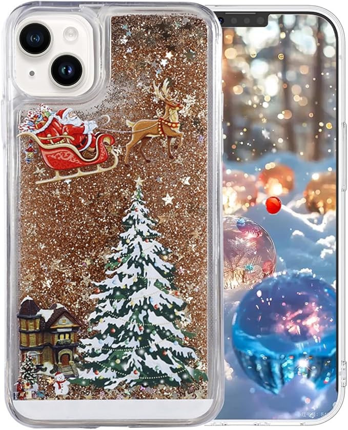 Quicksand Christmas Case for iPhone 15 6.1'', Liquid Floating Flowing Moving Bling Snowman Santa/... | Amazon (US)
