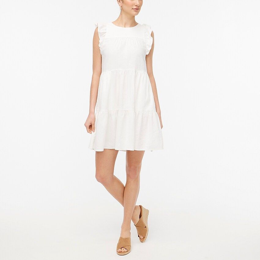 Linen ruffle-sleeve tiered mini dress | J.Crew Factory