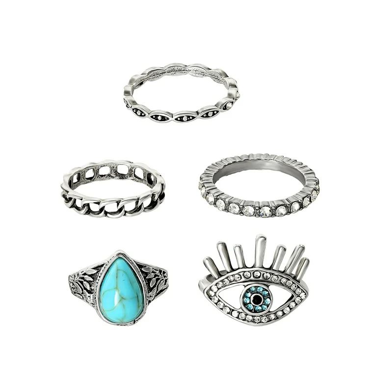 Jessica Simpson Fashion Metal Faux Turquoise Stone Ring Jewelry Set, Set of 5 | Walmart (US)