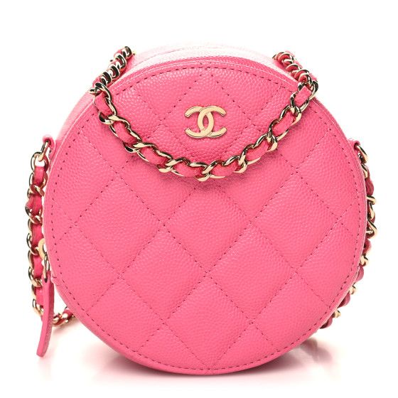 Caviar Quilted Round Clutch With Chain Pink | FASHIONPHILE (US)