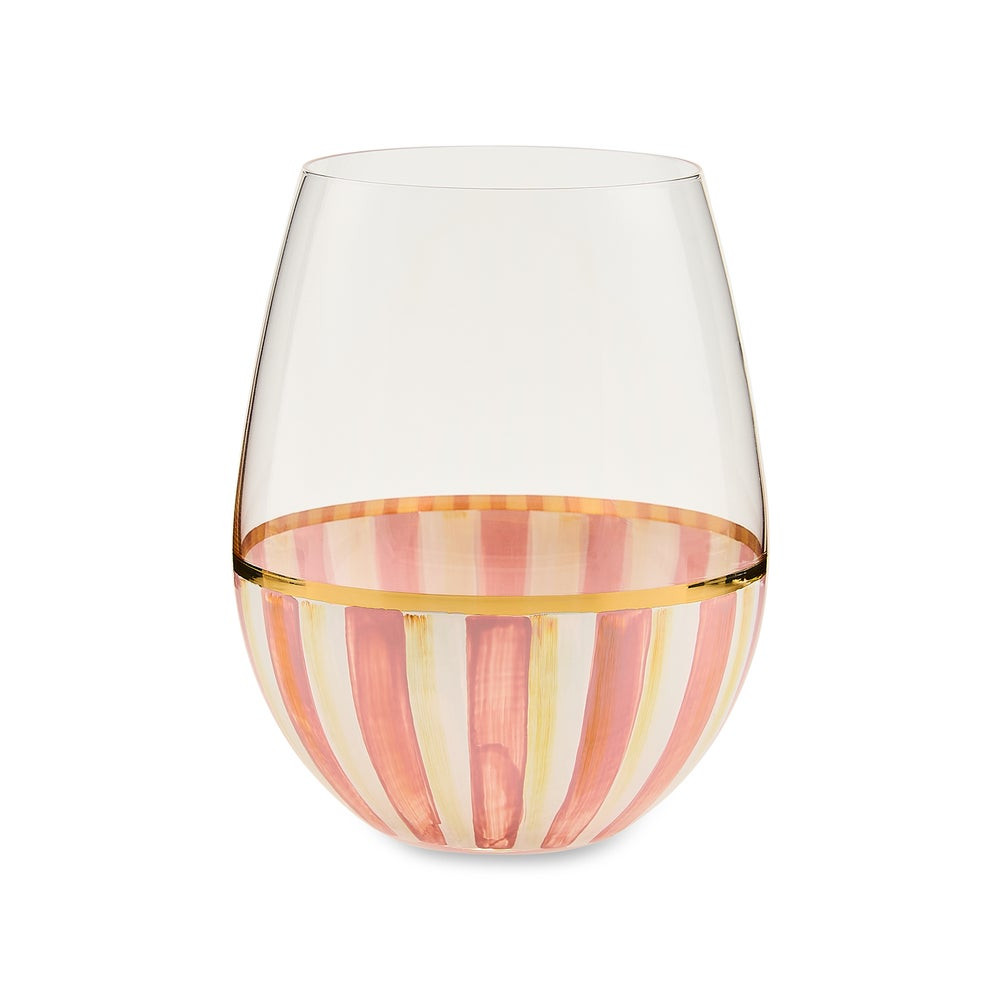 Rosy Stripe Stemless Wine Glass | MacKenzie-Childs