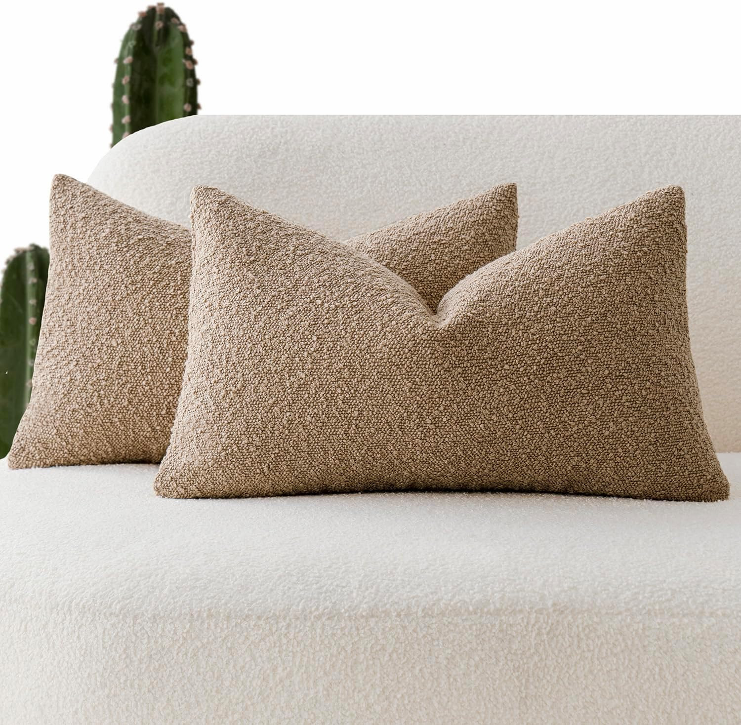Foindtower Cozy Textured Boucle Lumbar Throw Pillow Covers 12x20 Inch,Camel | Amazon (US)
