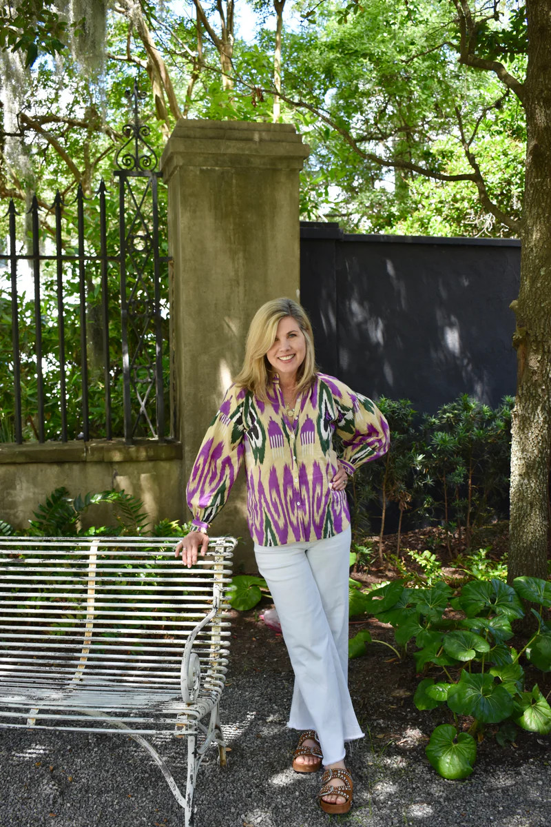 Geneva Shirt Tan Ikat | Madison Mathews