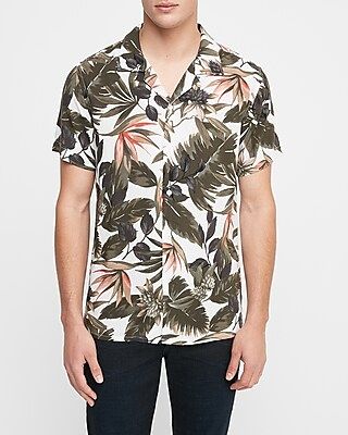 Slim Tropical Print Rayon Short Sleeve Shirt | Express