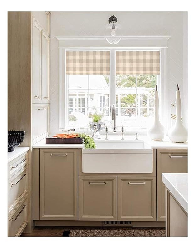 Faux Roman Shade Valance Custom Made in Grey and White Buffalo Plaid Print, Fully Lined | Amazon (US)