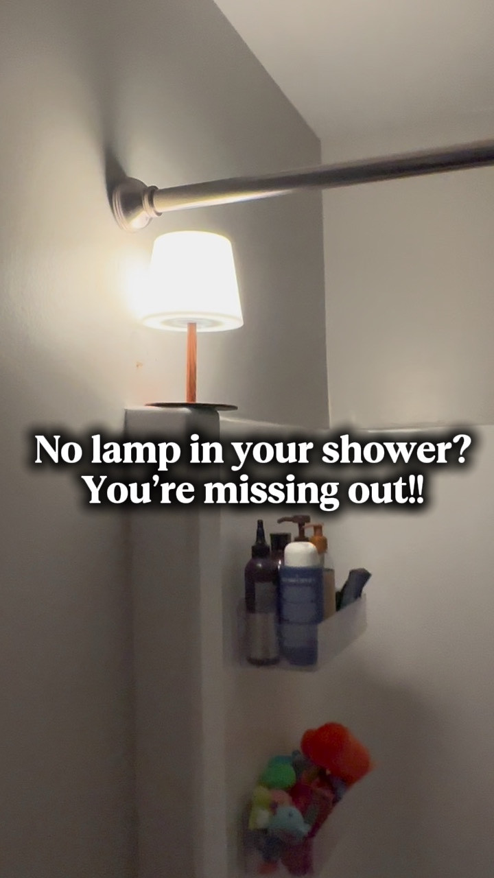 Put a lamp in your shower. Instant spa vibes ✨ 
#cozyvibes #rechargeablelamp #ledlamp #bathroomdecor 

#LTKHome