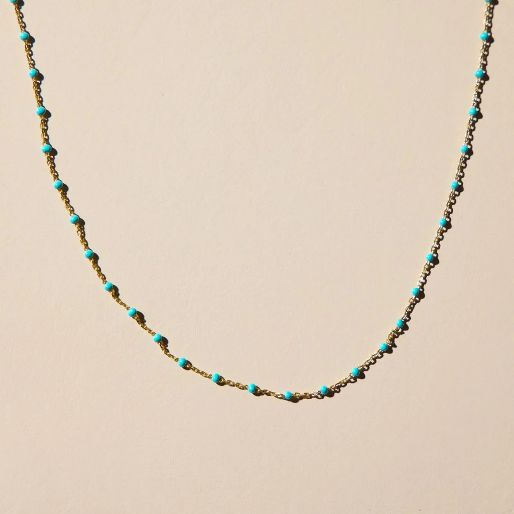 Turquoise Beaded Delicate Saturn Chain Necklace | Nickel and Suede