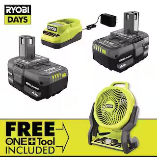 ONE+ 18V Lithium-Ion 4.0 Ah Compact Battery (2-Pack) and Charger Kit with FREE Cordless ONE+ Hybr... | The Home Depot