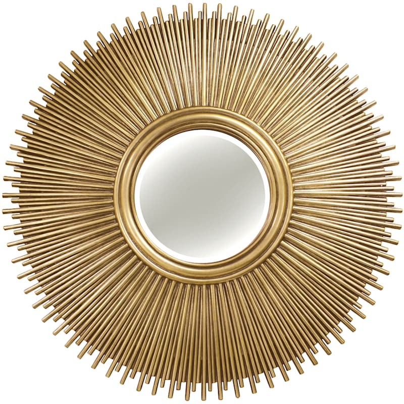 Round Sunburst Polyurethane Soft Gold Wall Mirror, 49" | At Home