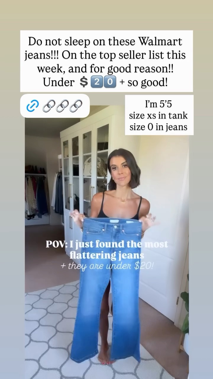 Do not sleep on these Walmart jeans!!! On the top seller list this week, and for good reason!! 
Under 💲2️⃣0️⃣ + so good!
 I’m 5’5
size xs in tank
size 0 in jeans
