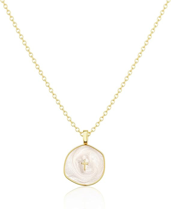 Tewiky Cross Necklace for Women-Dainty Simple 14k Gold Plated Cross Pendant Cute Necklaces for Wo... | Amazon (US)