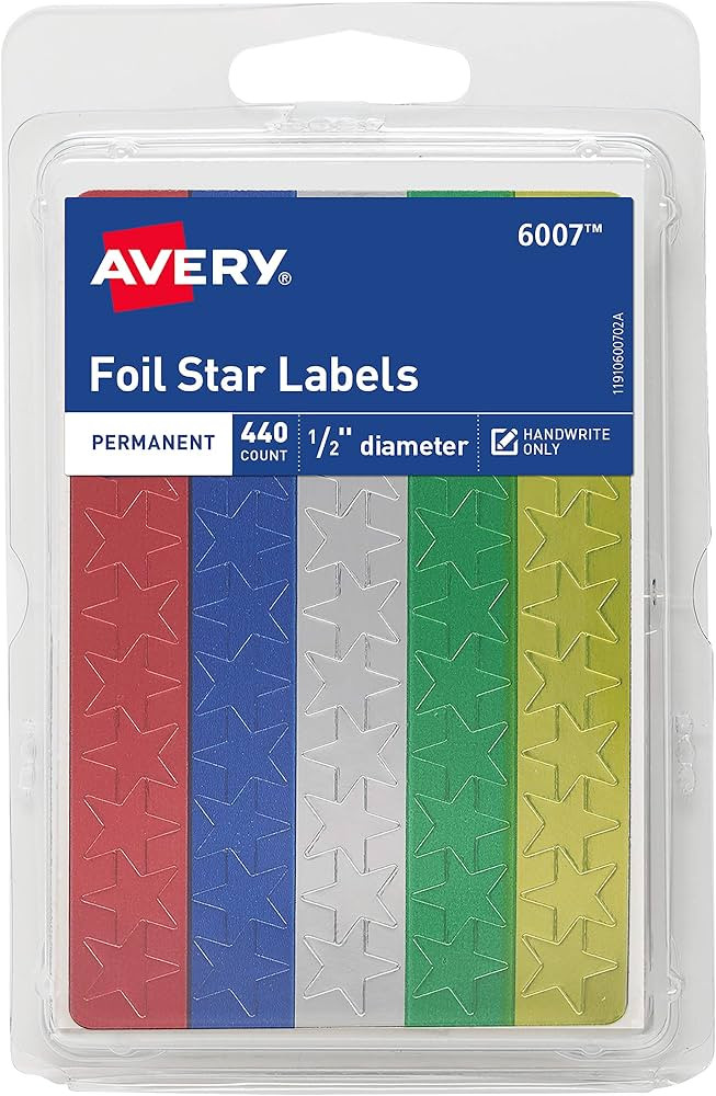 Avery Foil Star Labels, 1/2", Assorted Colors, Non-Printable, 440 Star Stickers Total (6007) | Amazon (US)