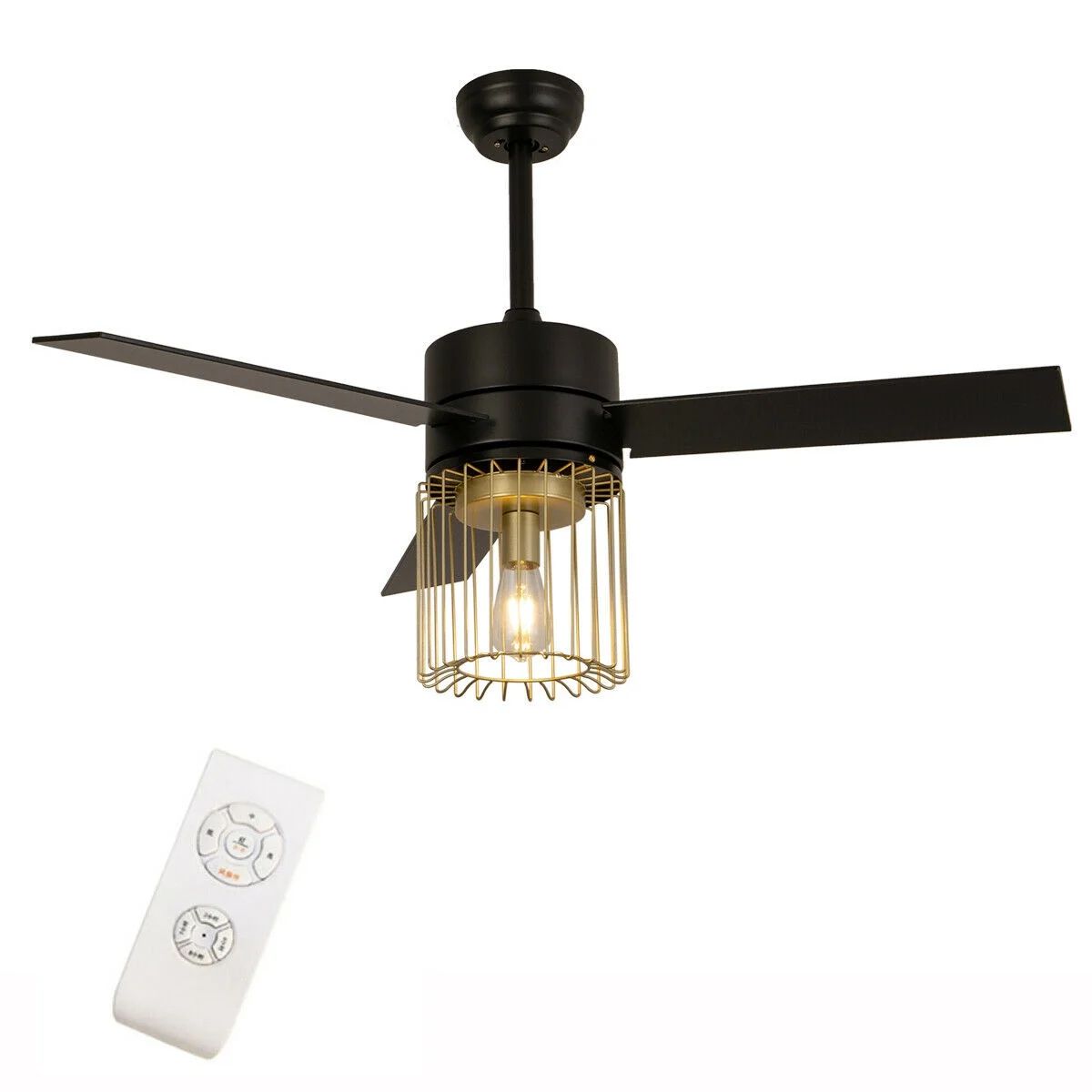 OUKANING 52" Metal Cage Ceiling Fan Light Lamp W/ Remote Control LED Chandelier Fan Black | Walmart (US)