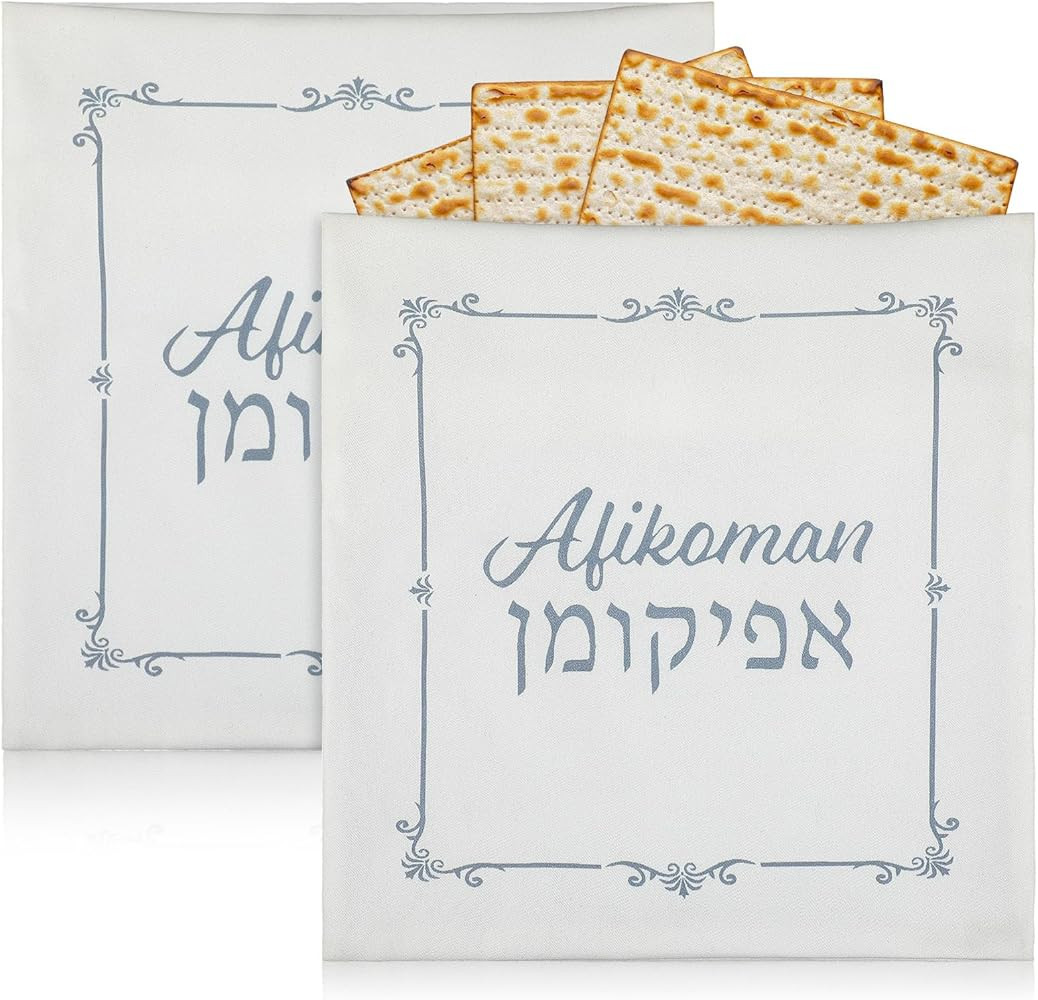 2 Pcs Passover Afikoman Bags, Silver Passover Seder Afikomen Holder Cotton Elegant Afikoman Cover... | Amazon (US)