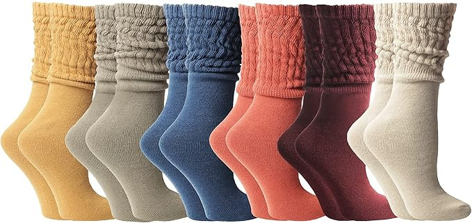 Yacht & Smith 6 Pairs Womens Scrunched Slouch Socks, Cotton Boot Socks Bulk Pack | Amazon (US)