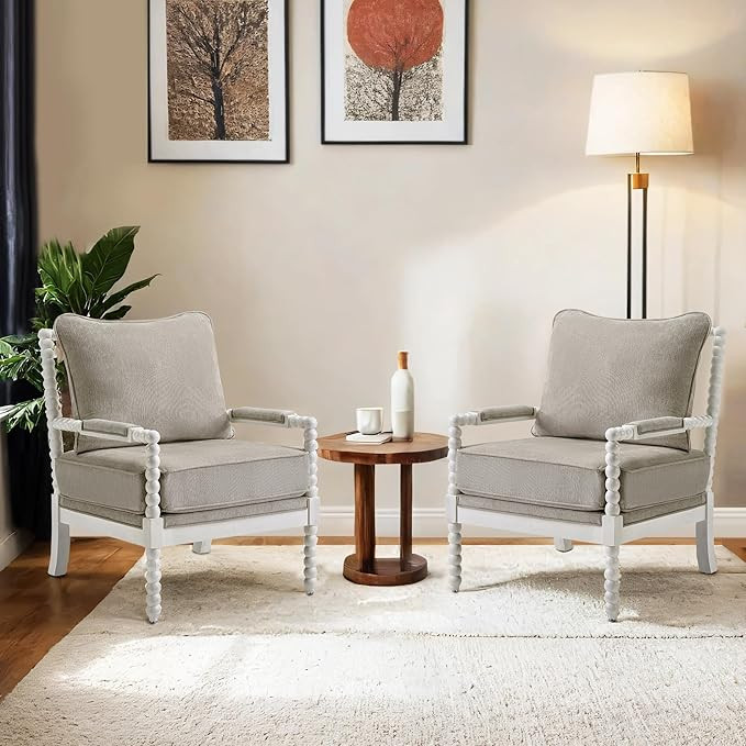 DUHOME Linen Fabric Spindle Accent Chairs Set of 2 with Wood Frame,Modern Accent Chairs with Padd... | Amazon (US)