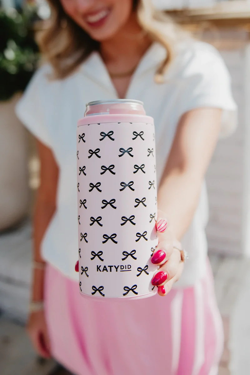 Black & Pink Mini Bows Tall Can Cooler | Katydid