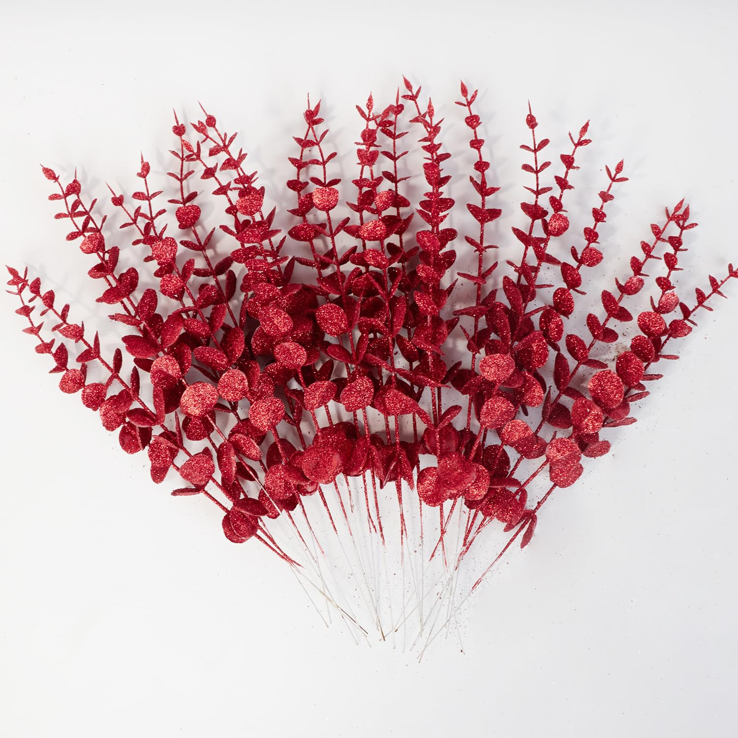 24pcs Glitter Eucalyptus Leaves Stems,13.8In Christmas Eucalyptus Branches Plants for Wedding Xma... | Amazon (UK)