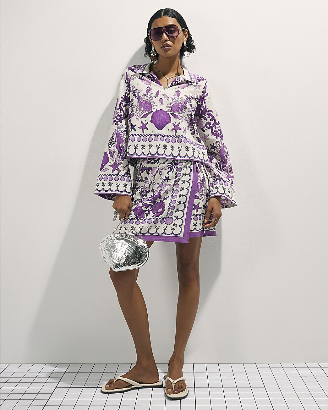 Purple Sea Chain Print Wrap Mini Skirt | River Island UK & IE