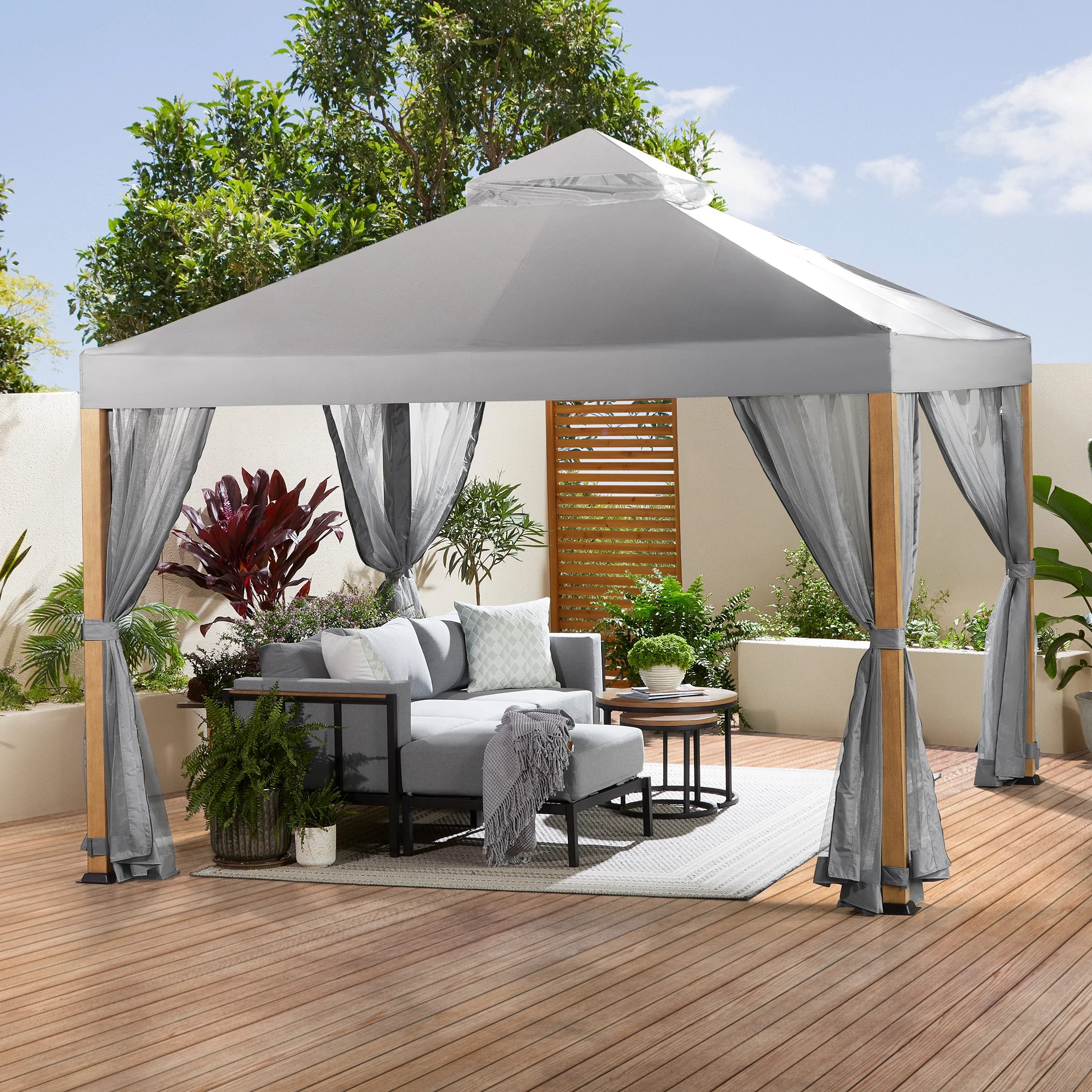 Better Homes & Gardens Marlow Outdoor 10' x 10' Soft Top Gazebo with Mosquito Netting, Gray | Walmart (US)