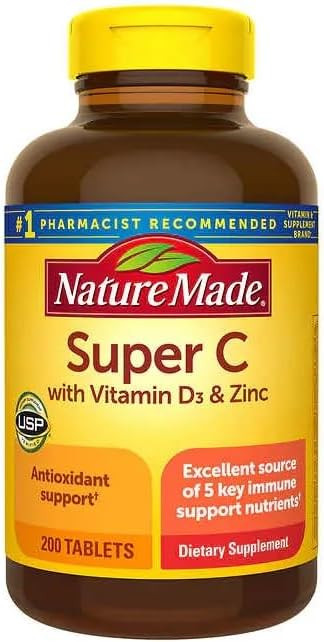 Natural Made Super C with Vitamin D3 and Zinc, 200 Tablets Per Bottle | Amazon (US)